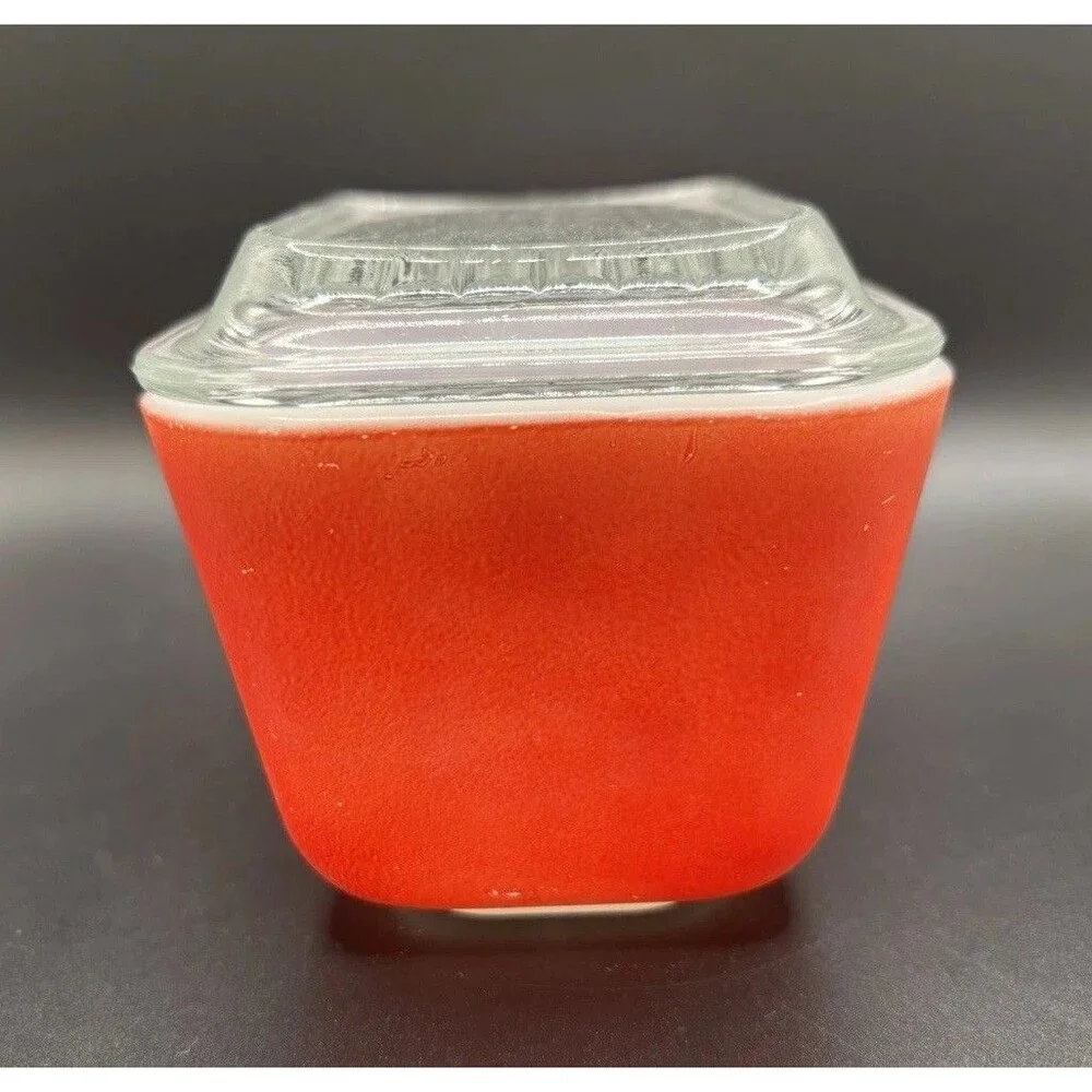Vintage Pyrex 0501 Red glass Small Refrigerator Dish W/ Ribbed Lid 3”